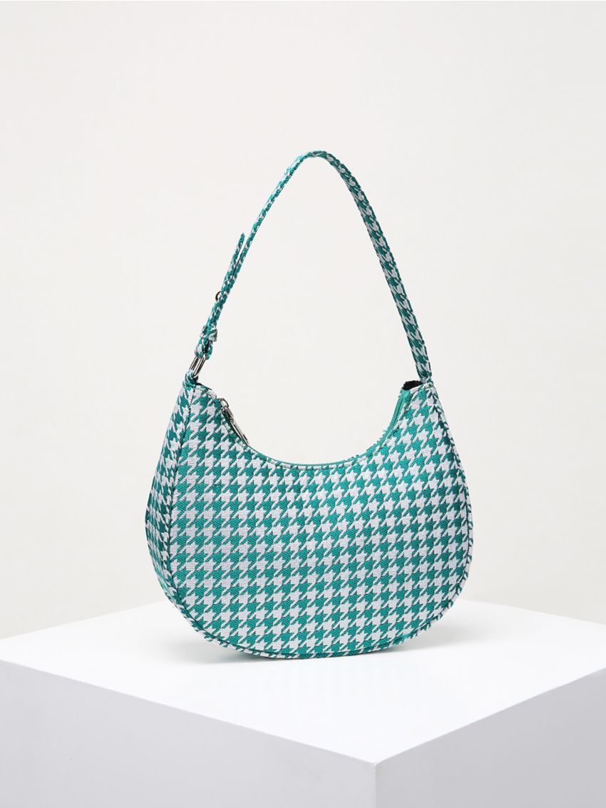 Houndstooth Zipper Baguette Bag