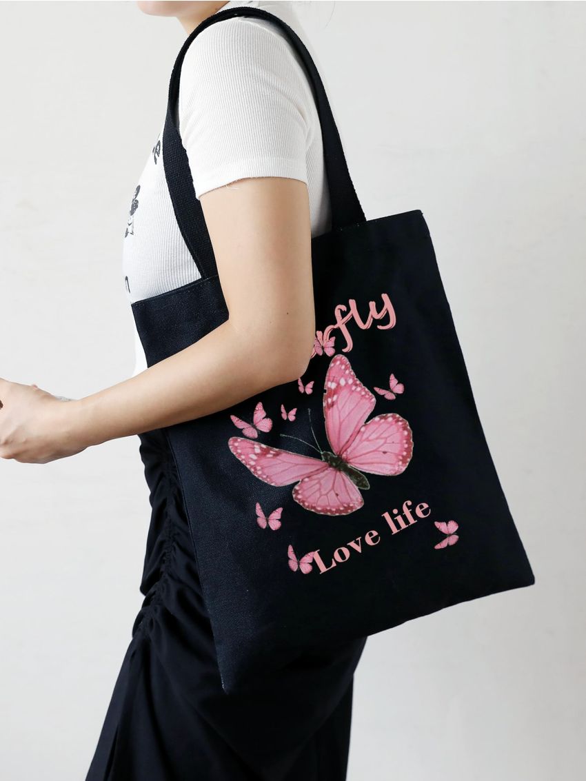 Butterfly & Letter Graphic Shopper Bag