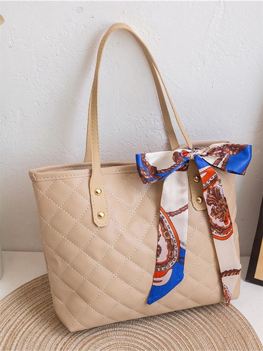 Twilly Scarf Decor Quilted Shoulder Tote Bag