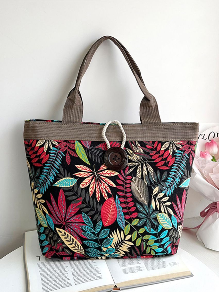 Tropical Leaf Print Shoulder Tote Bag