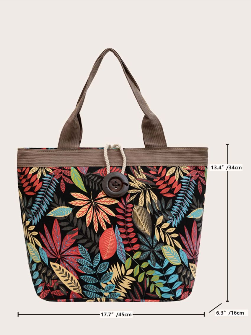 Tropical Leaf Print Shoulder Tote Bag