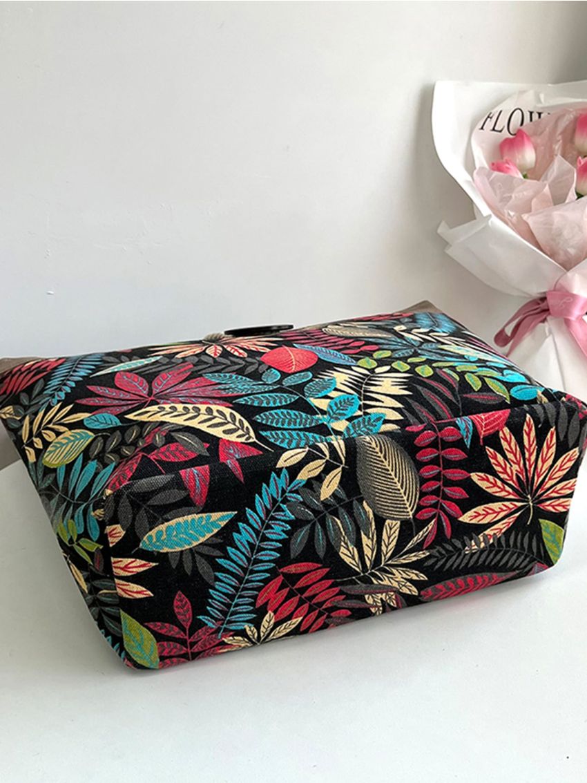 Tropical Leaf Print Shoulder Tote Bag