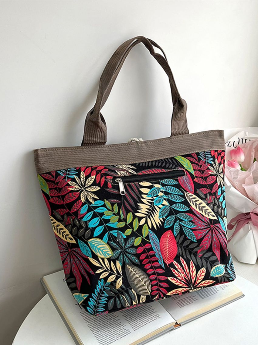 Tropical Leaf Print Shoulder Tote Bag