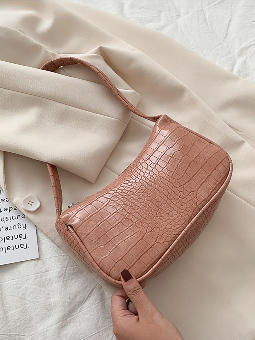 Crocodile Embossed Baguette Bag