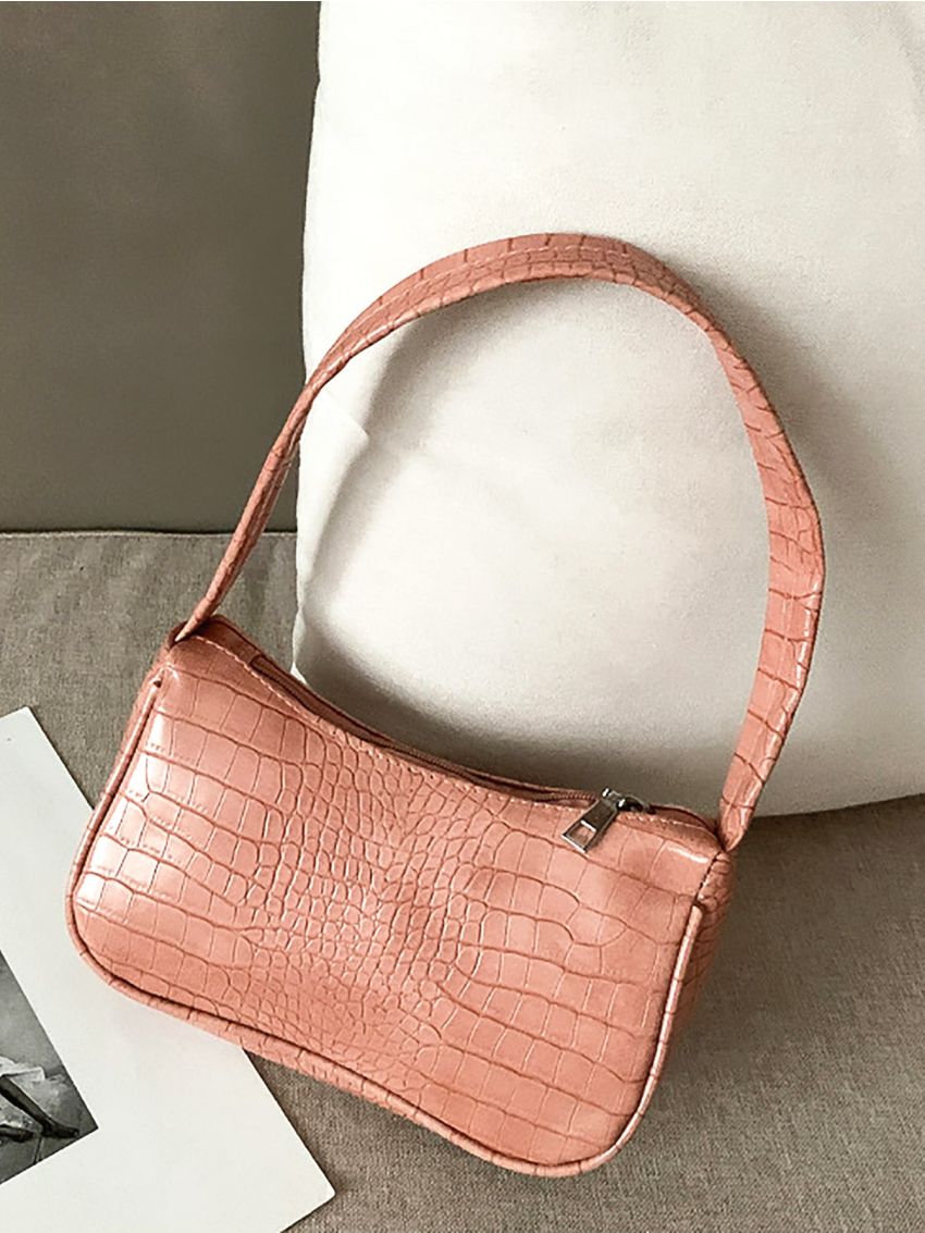 Crocodile Embossed Baguette Bag