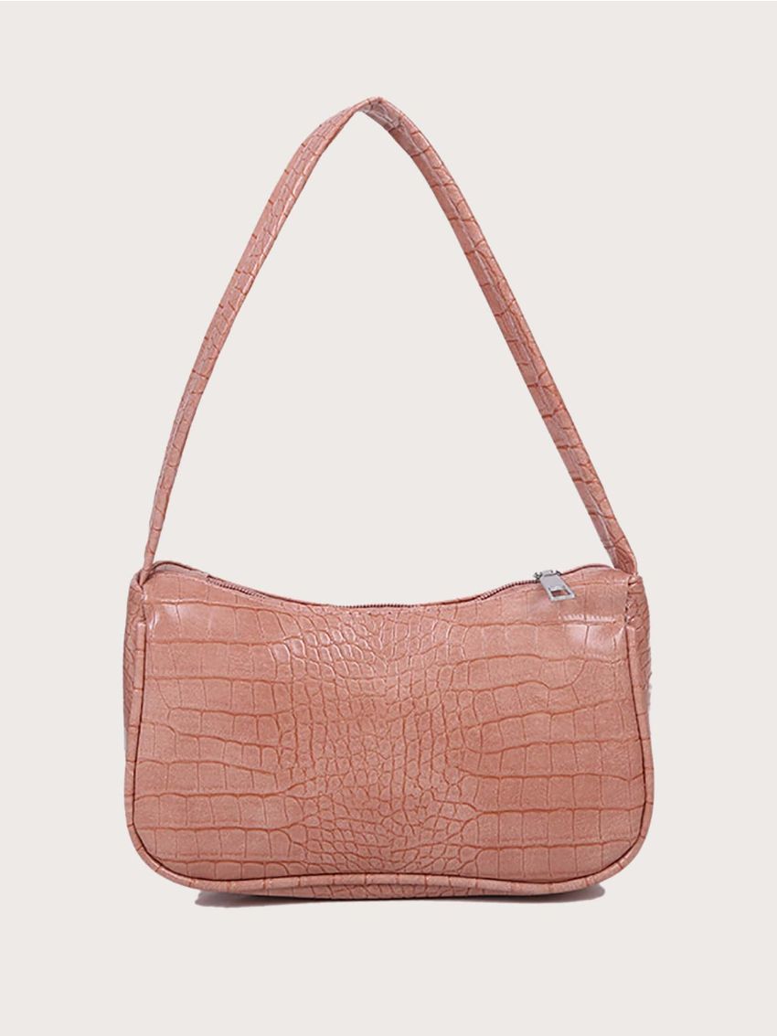 Crocodile Embossed Baguette Bag
