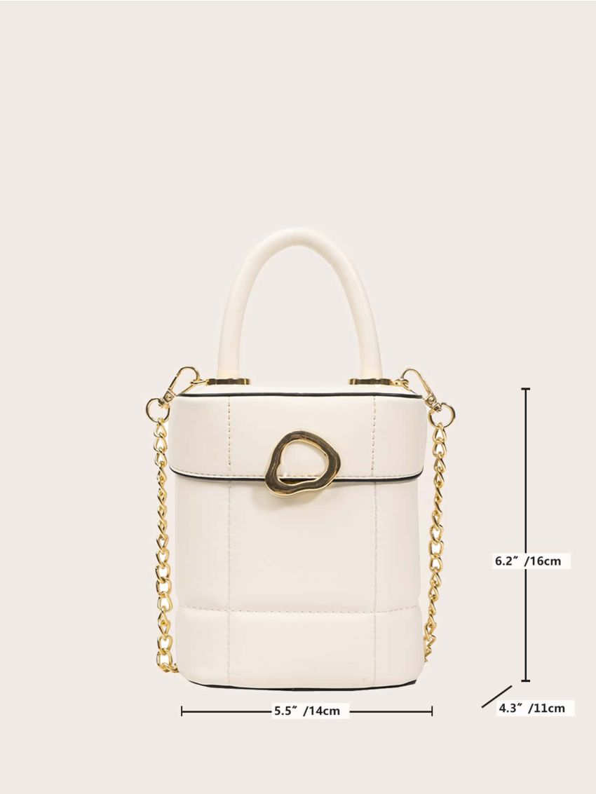 Mini Metal Decor Quilted Top Handle Chain Bucket Bag