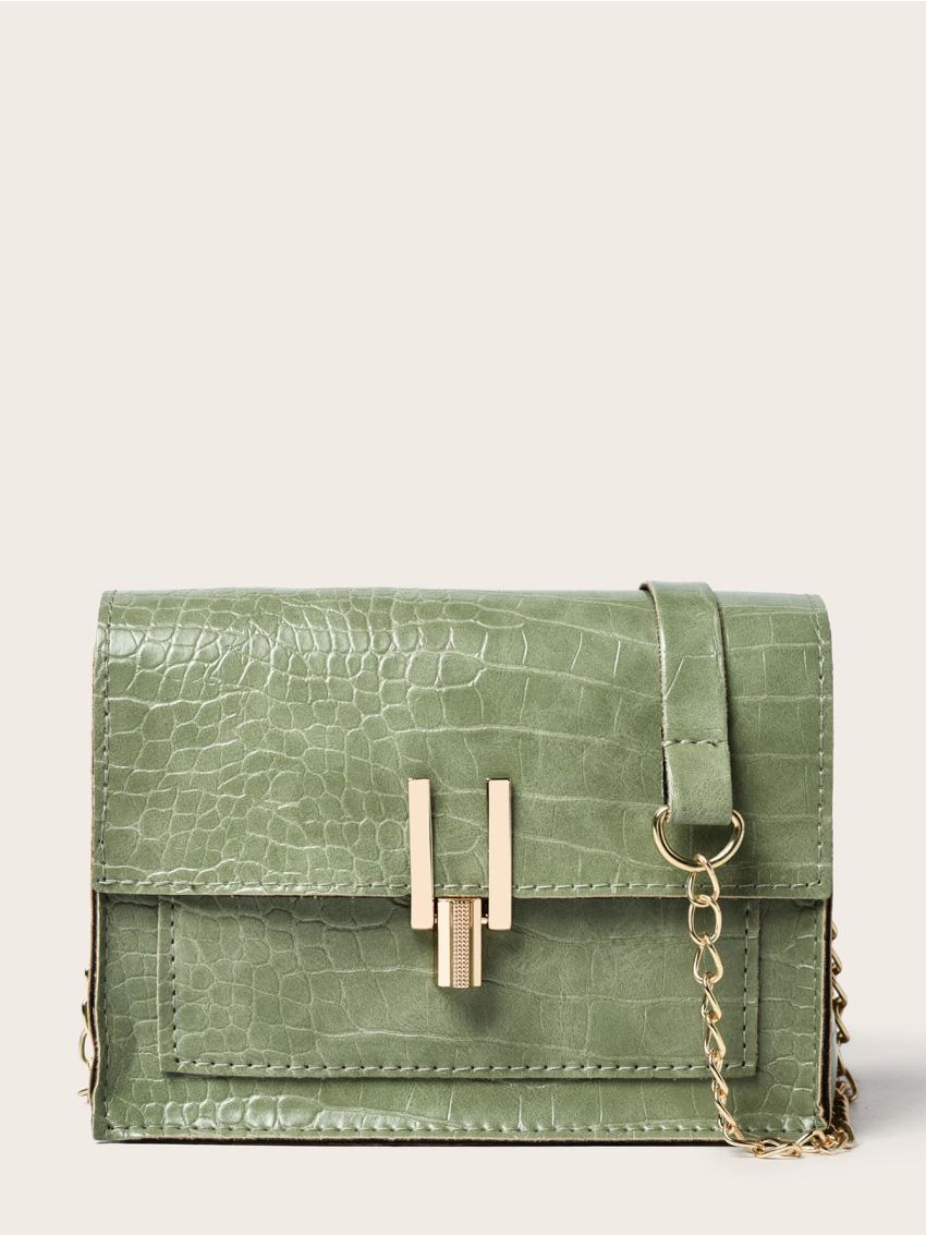 Mini Crocodile Embossed Flap Chain Square Bag