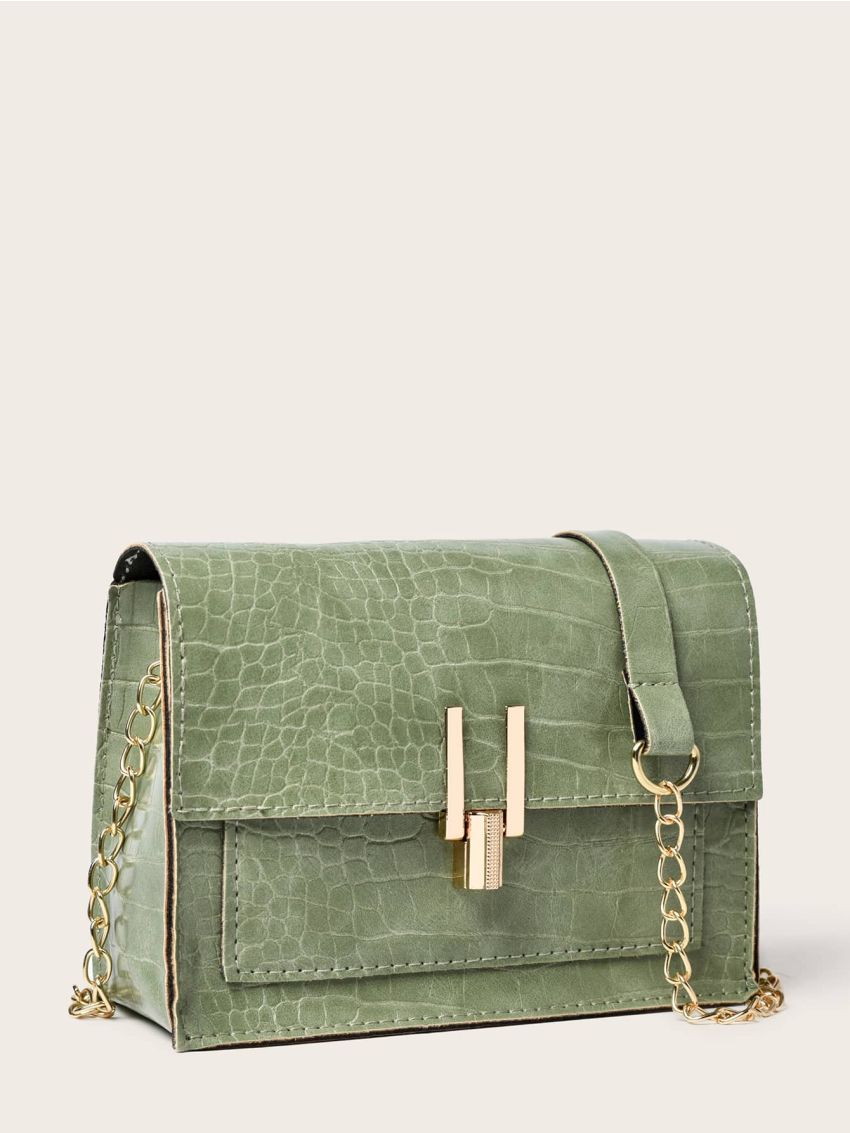 Mini Crocodile Embossed Flap Chain Square Bag