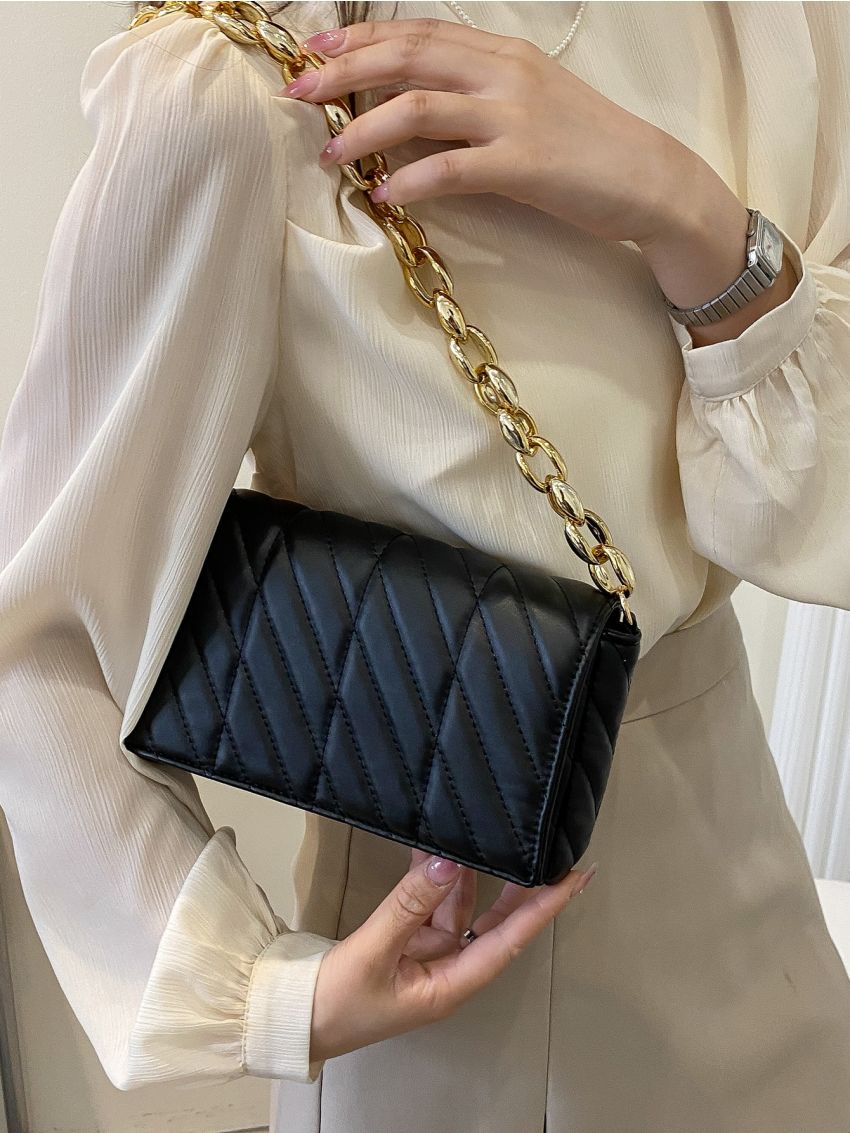 Quilted Flap Chain Square Bag