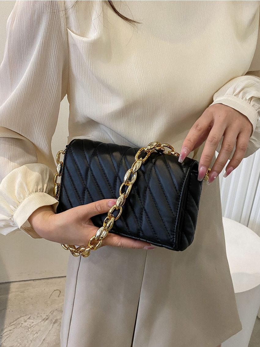 Quilted Flap Chain Square Bag
