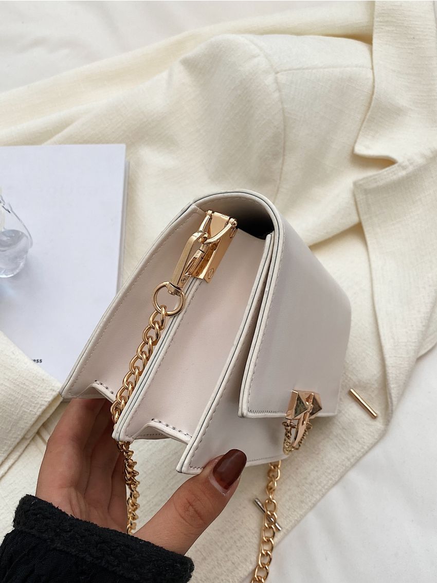 Chain Decor Metal Lock Flap Square Bag
