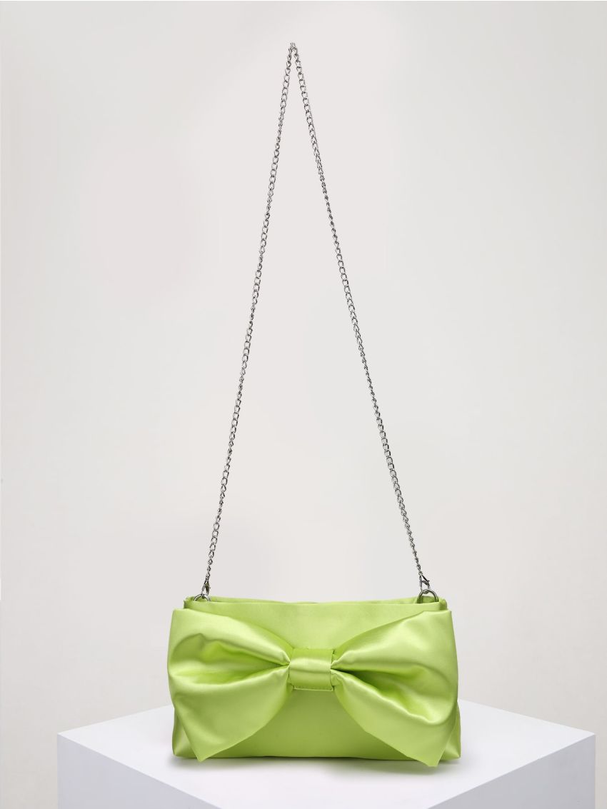 Bow Decor Chain Satin Square Bag