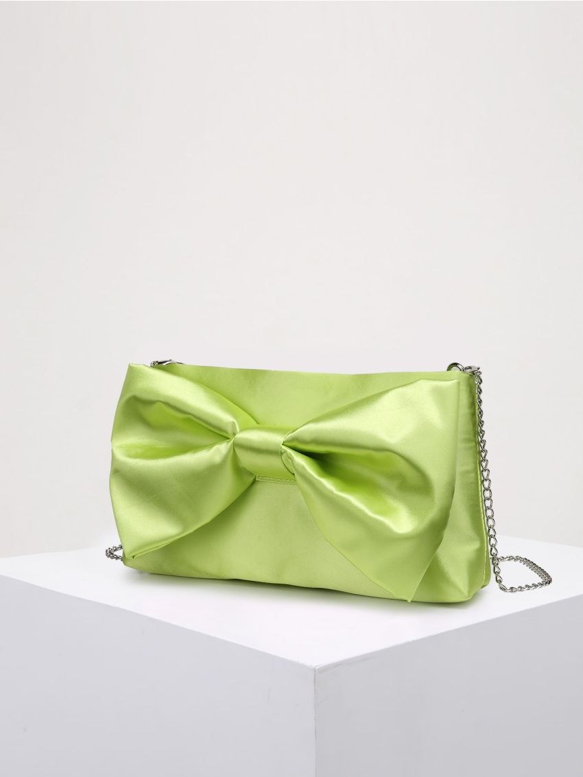 Bow Decor Chain Satin Square Bag