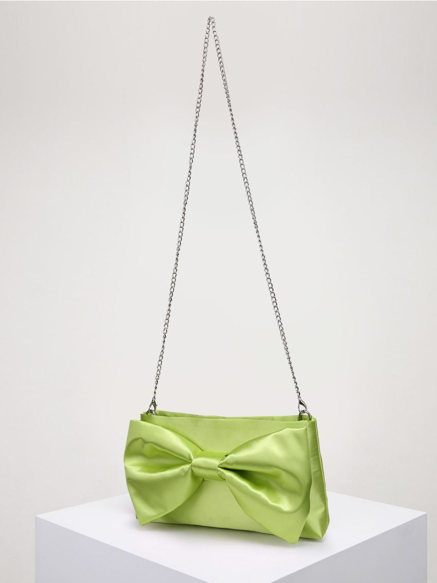 Bow Decor Chain Satin Square Bag