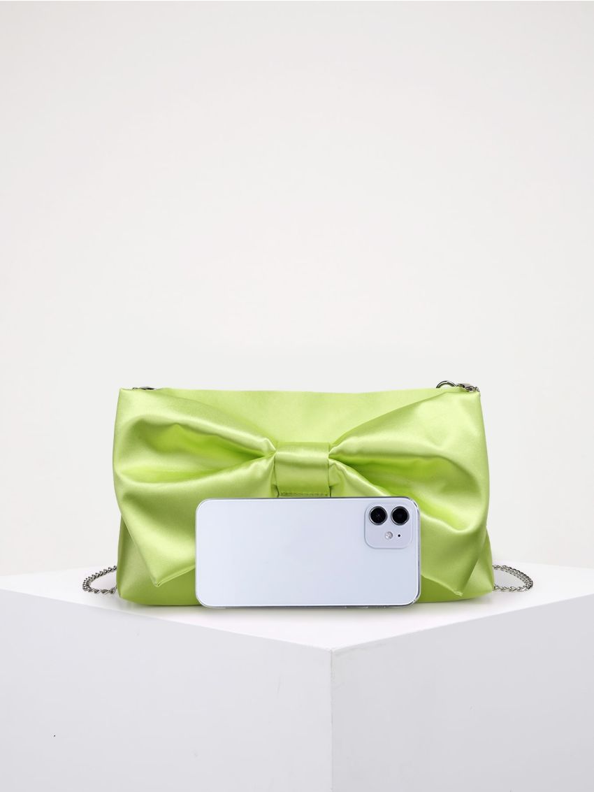 Bow Decor Chain Satin Square Bag