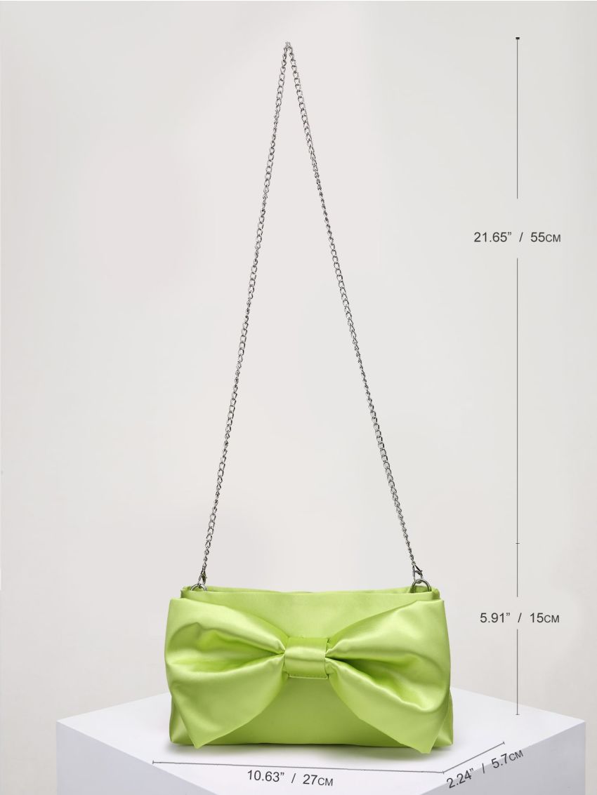 Bow Decor Chain Satin Square Bag