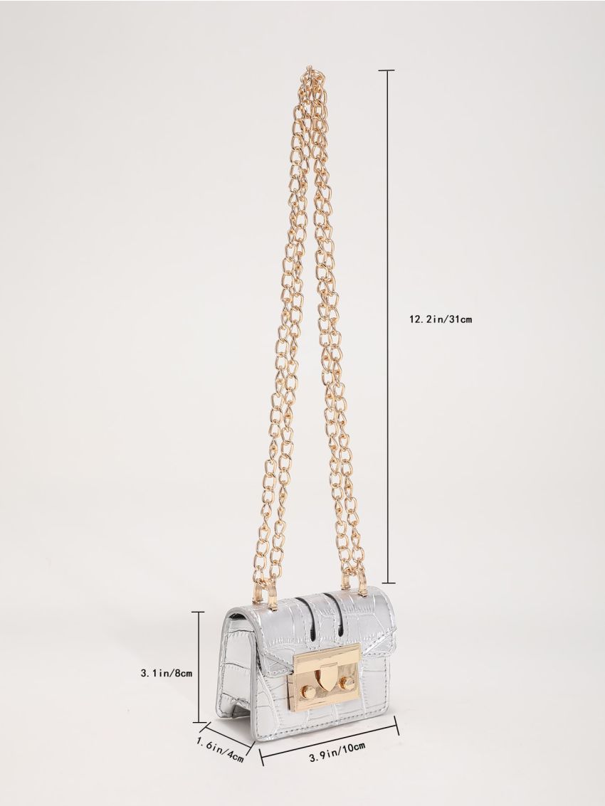Mini Crocodile Embossed Push Lock Chain Flap Square Bag