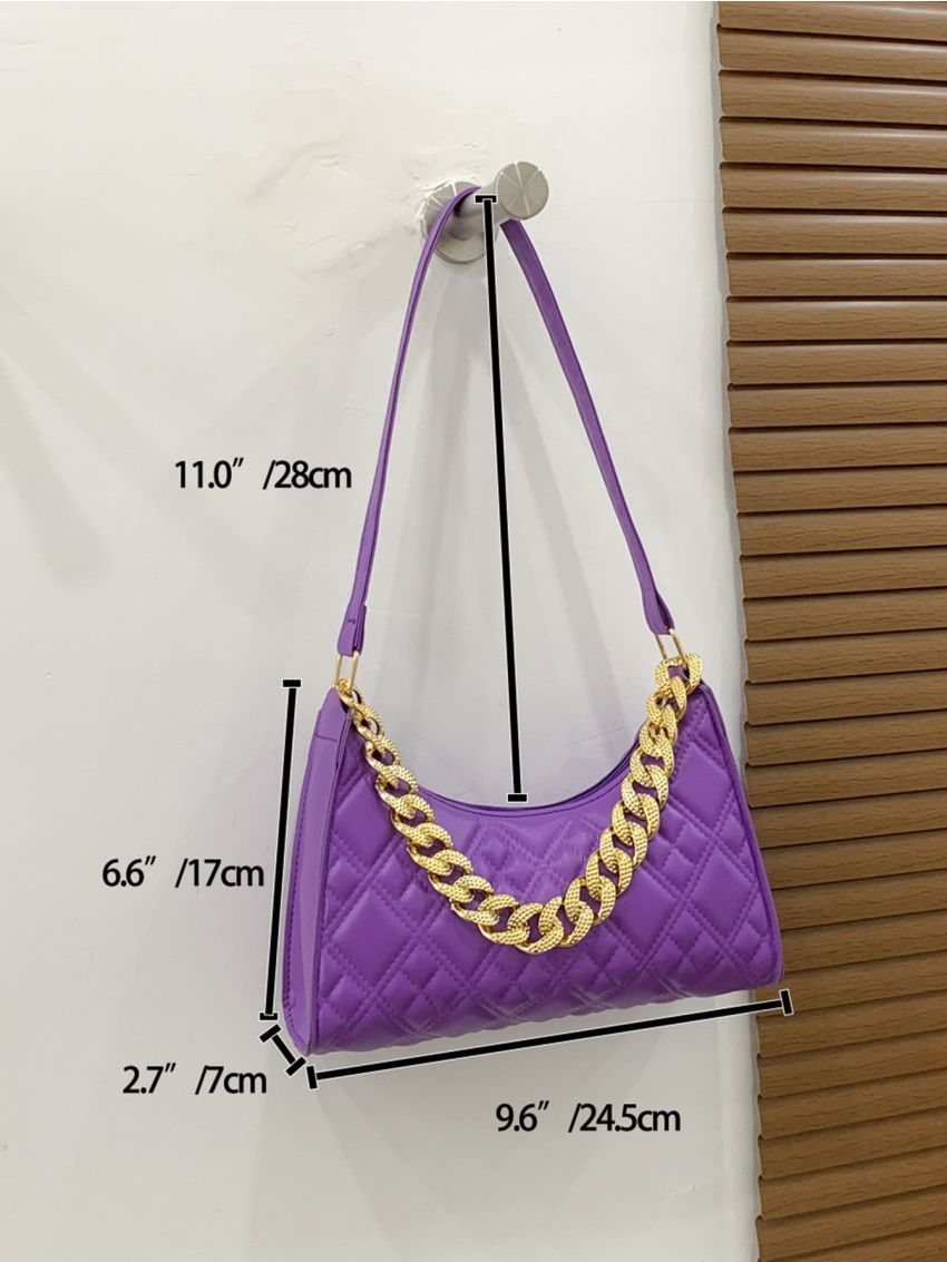 Quilted Chain Decor Baguette Bag