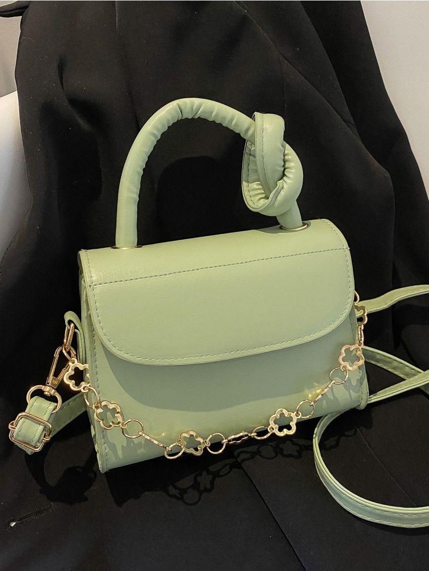 Mini Knot Detail Top Handle Chain Decor Flap Square Bag