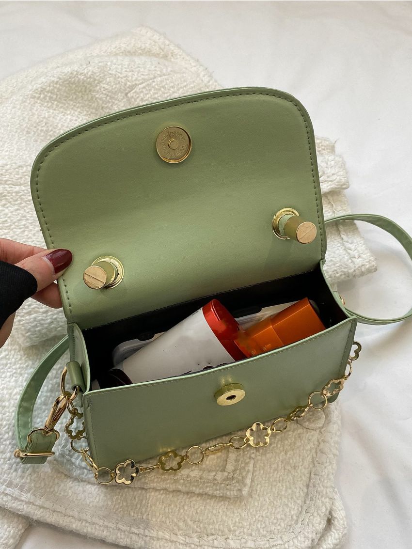 Mini Knot Detail Top Handle Chain Decor Flap Square Bag