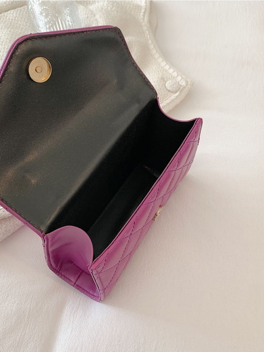 Quilted Detail Chain Flap Square Bag