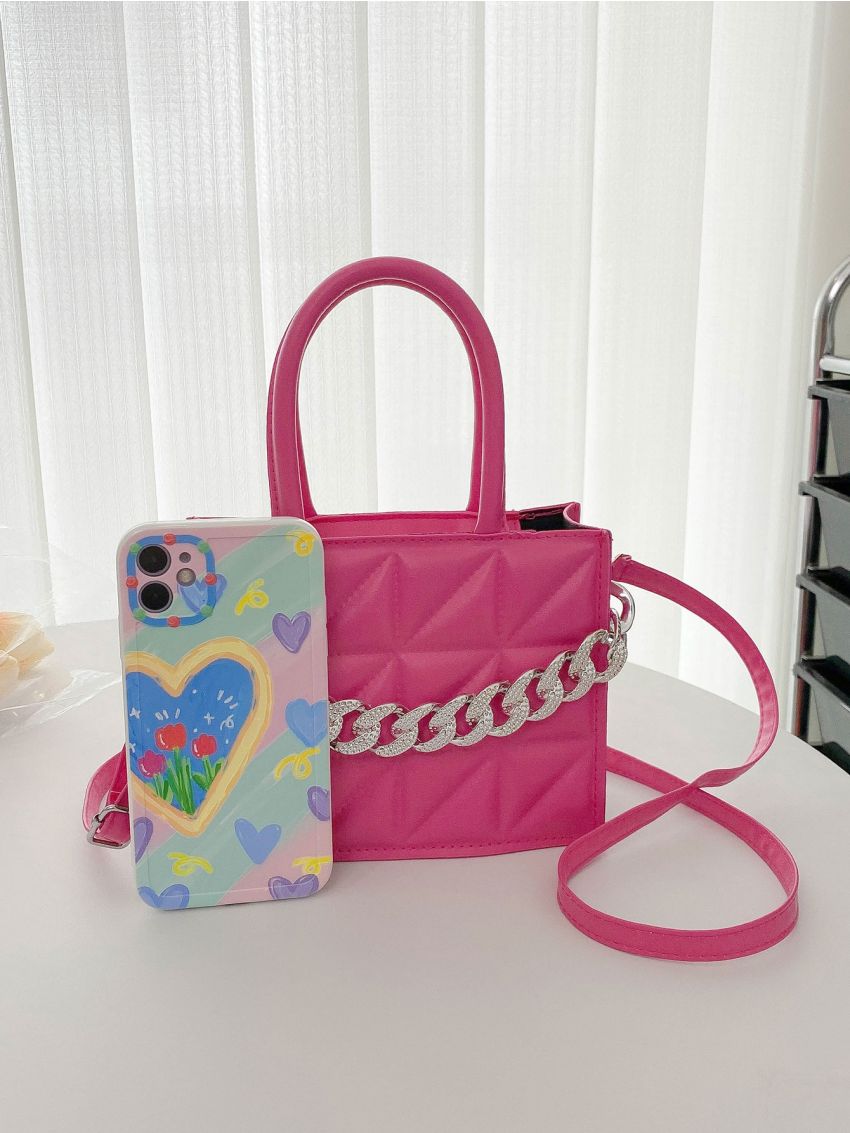 Mini Quilted Pattern Chain Decor Square Bag