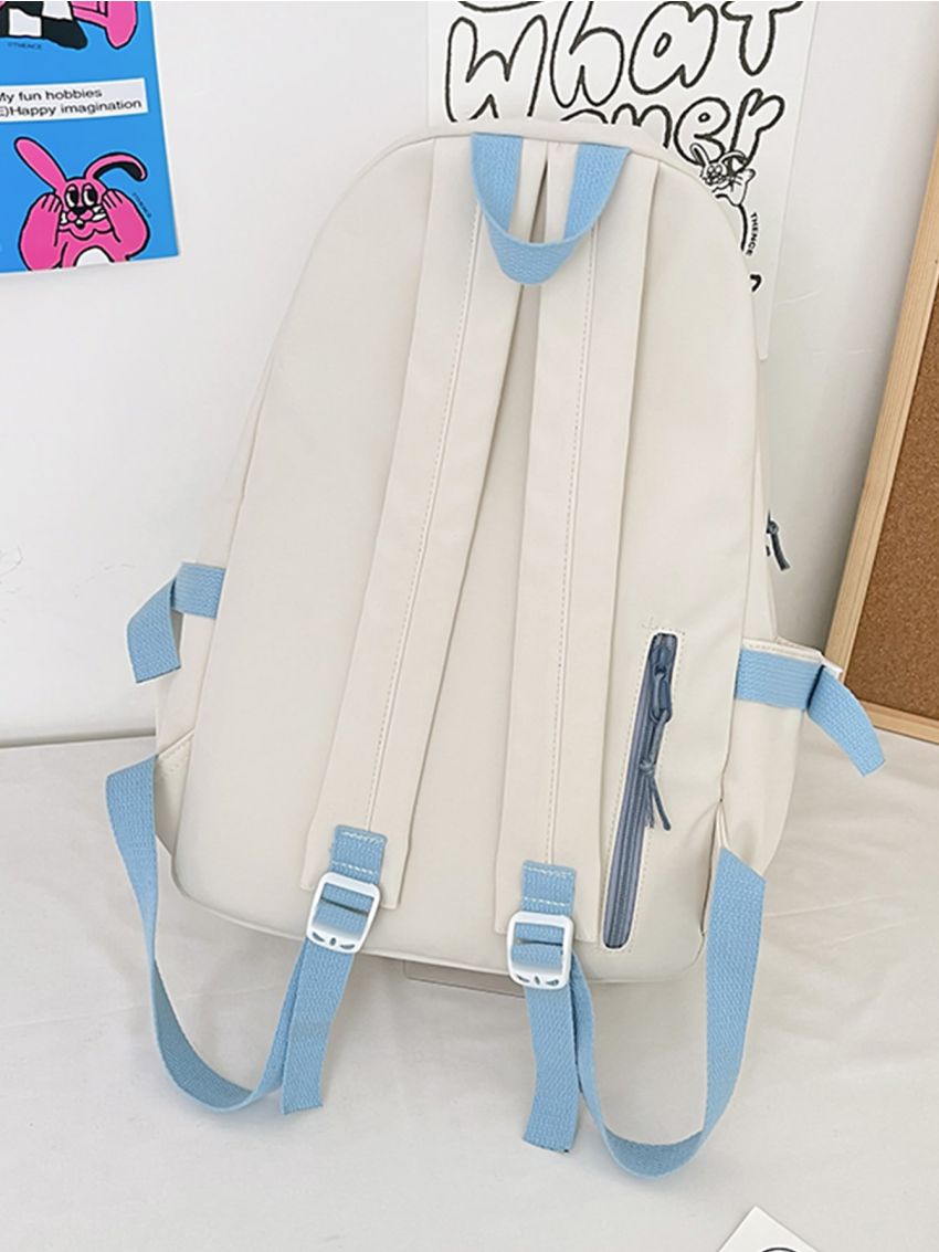 Letter Graphic Badge Decor Functional Backpack With Bag Charm