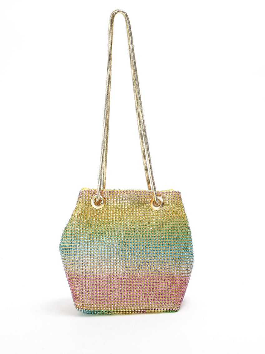 Mini Ombre Rhinestone Decor Chain Bucket Bag