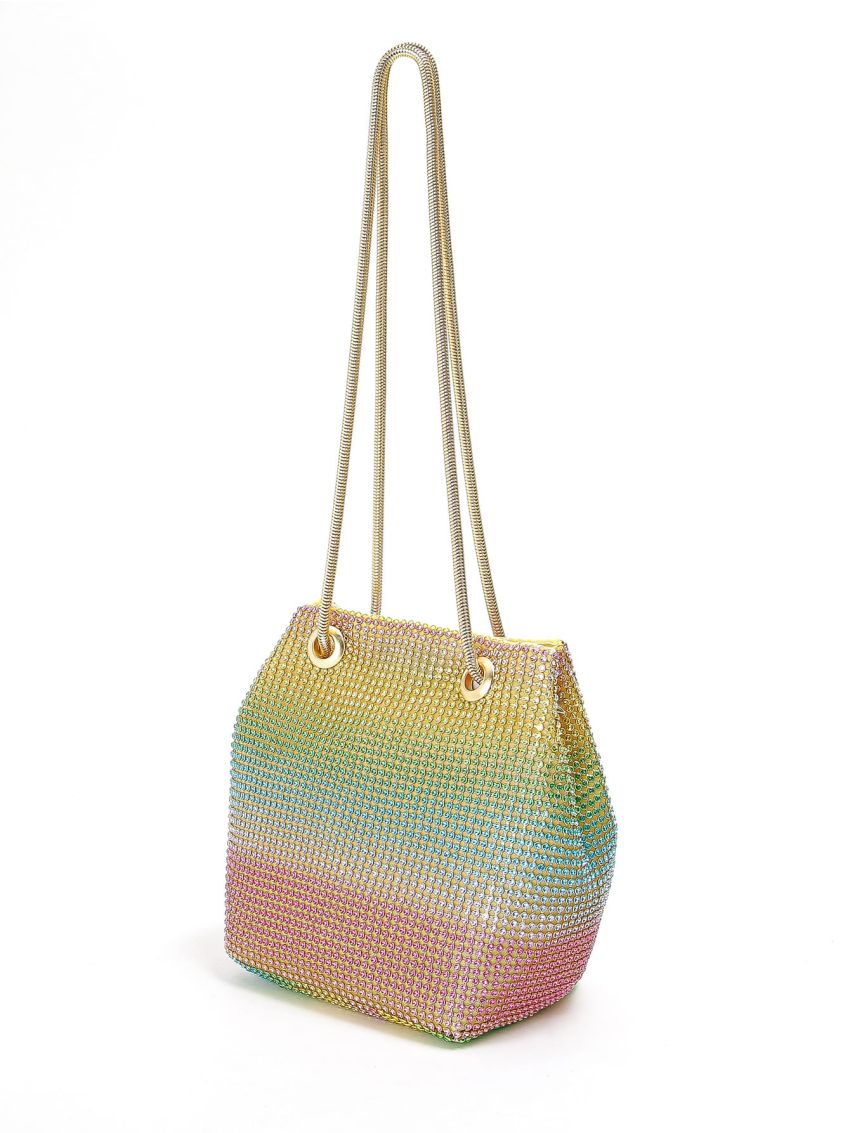 Mini Ombre Rhinestone Decor Chain Bucket Bag