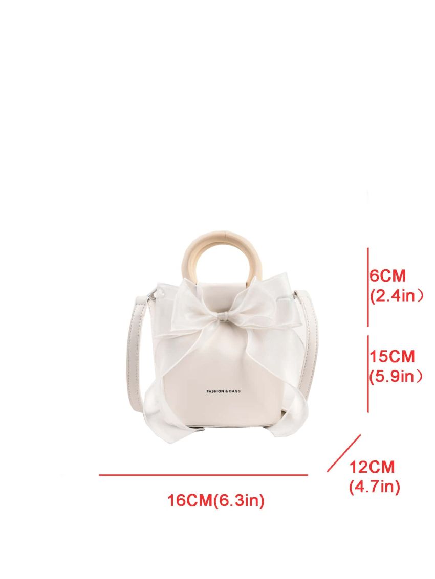 Mini Letter Graphic Bow Decor Top Ring Bucket Bag