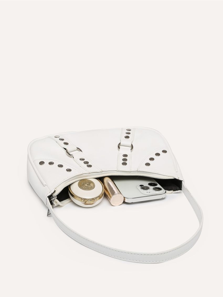 Ring & Studded Decor Baguette Bag