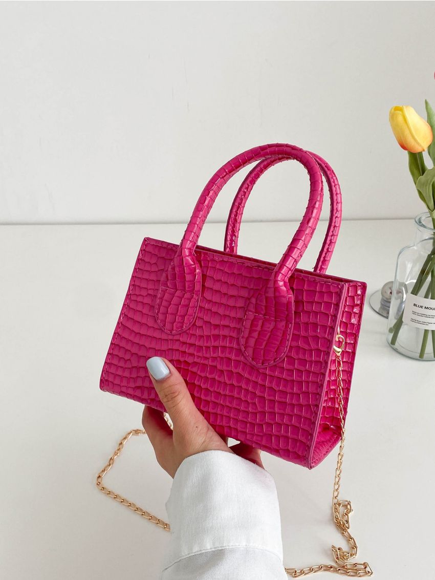 Mini Crocodile Embossed Double Handle Square Bag