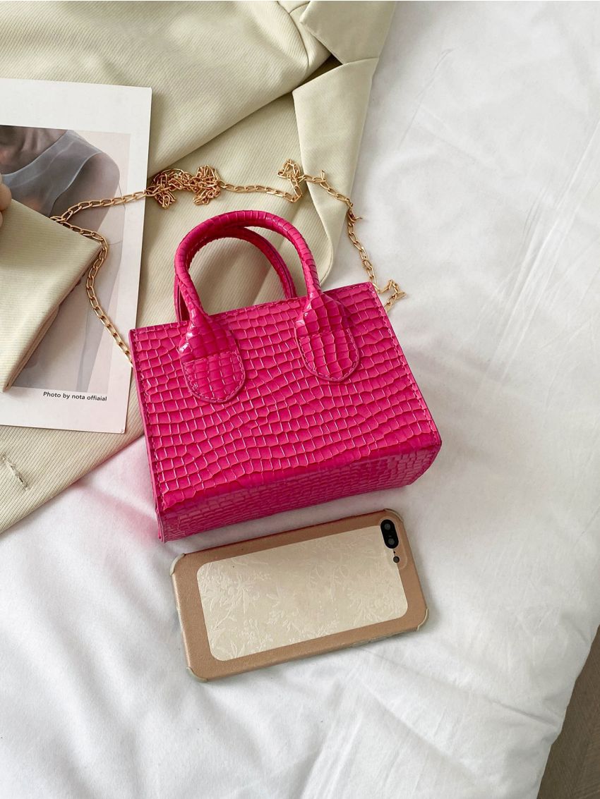 Mini Crocodile Embossed Double Handle Square Bag