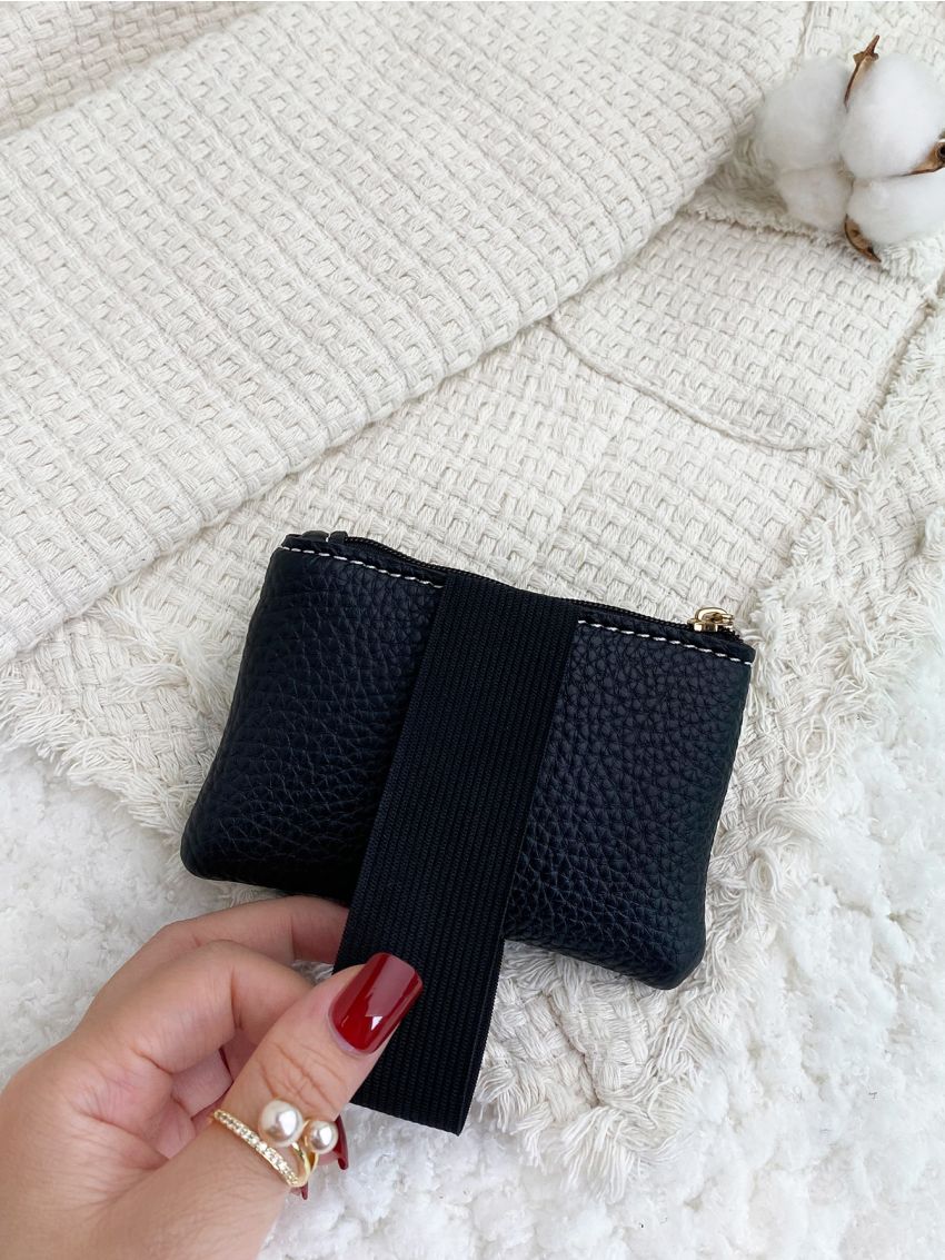 Double Zipper Litchi Embossed Coin Purse