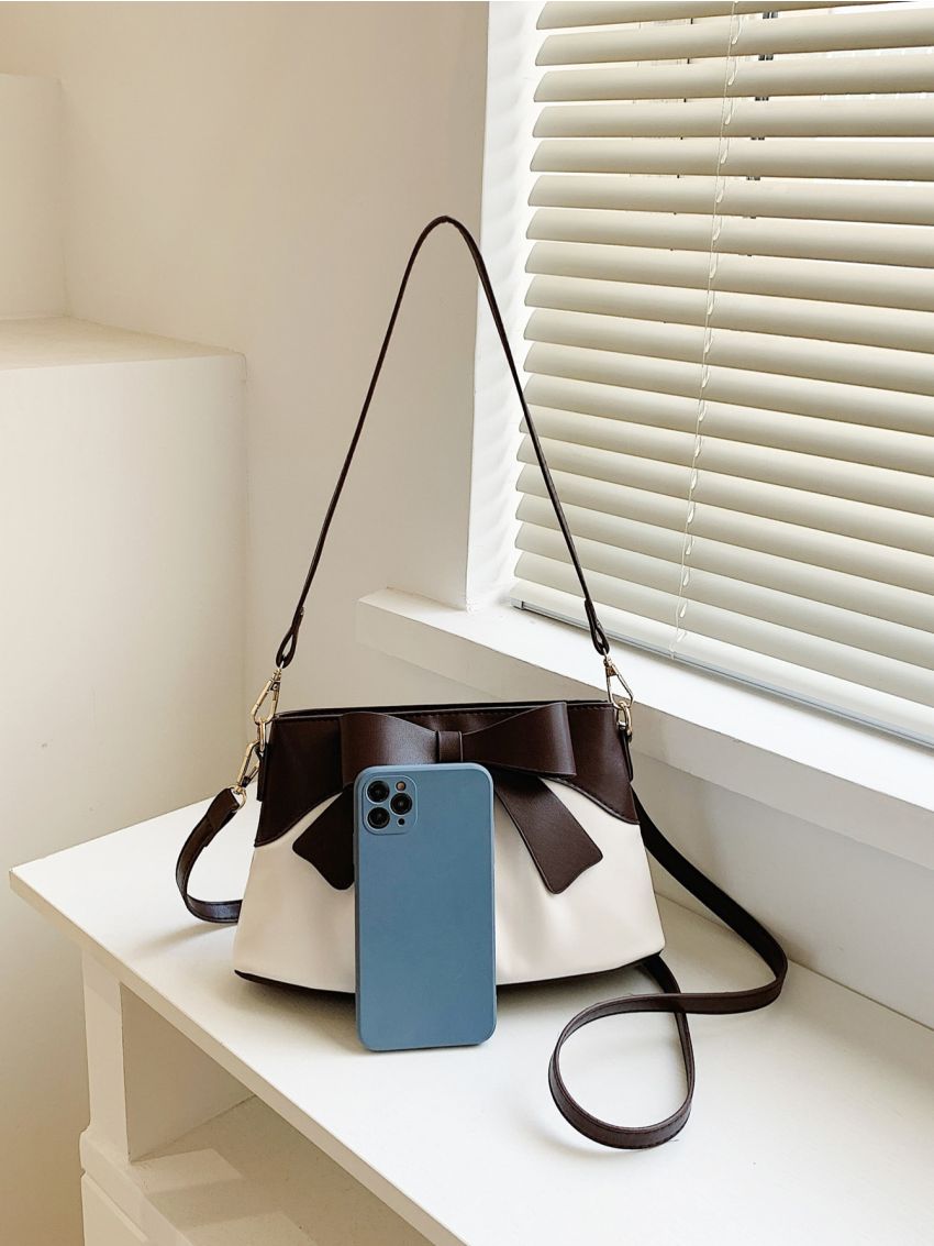 Small Bucket Bag Bow & Ruched Detail