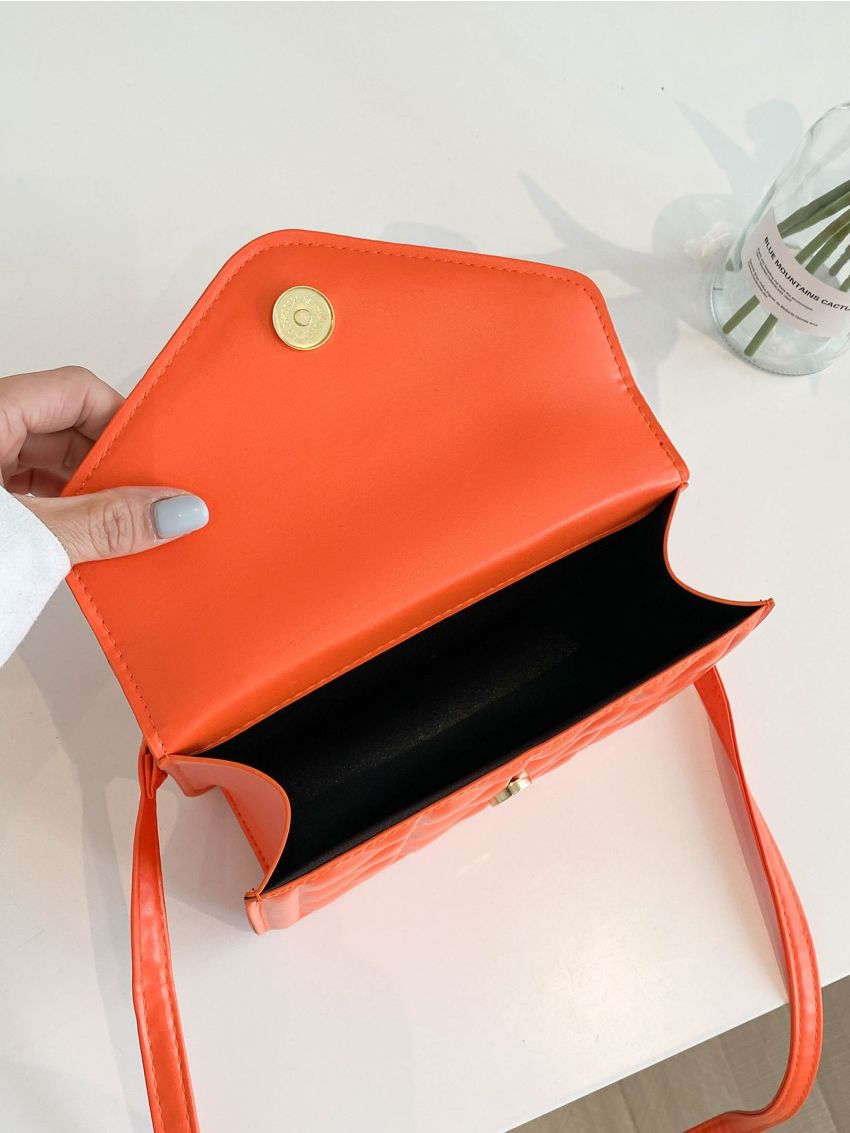 Neon Orange Quilted Chain Square Bag