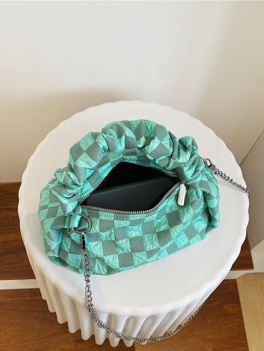 Small Bucket Bag Checkered Print Zipper Polyester