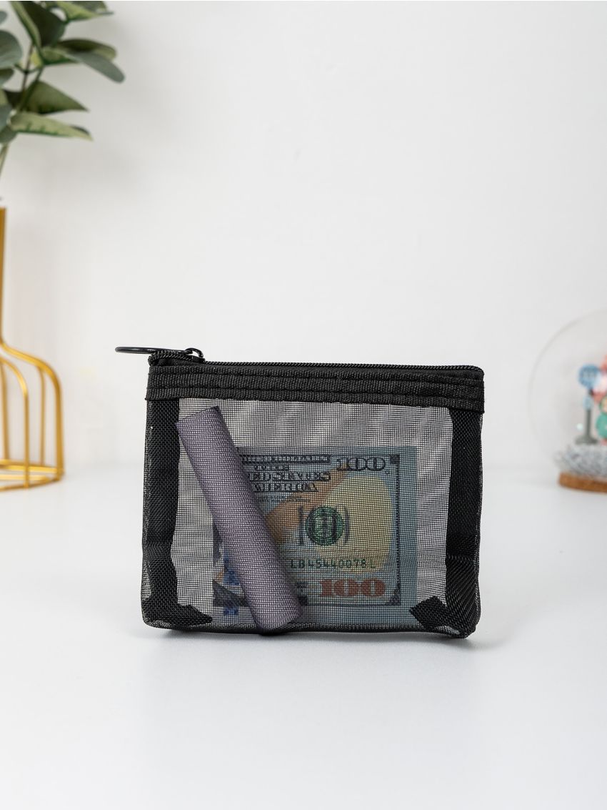 Mesh Panel O-ring Zipper Design Coin Purse