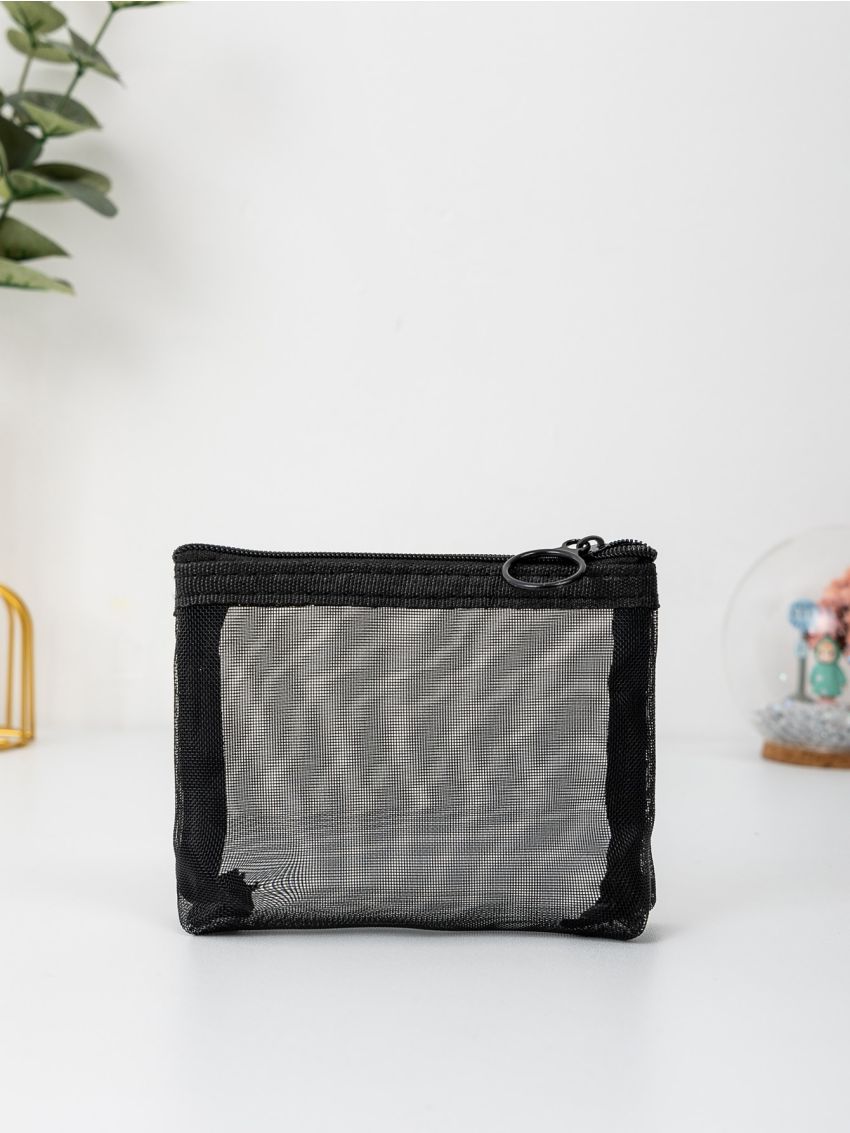 Mesh Panel O-ring Zipper Design Coin Purse