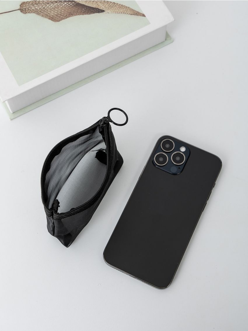 Mesh Panel O-ring Zipper Design Coin Purse