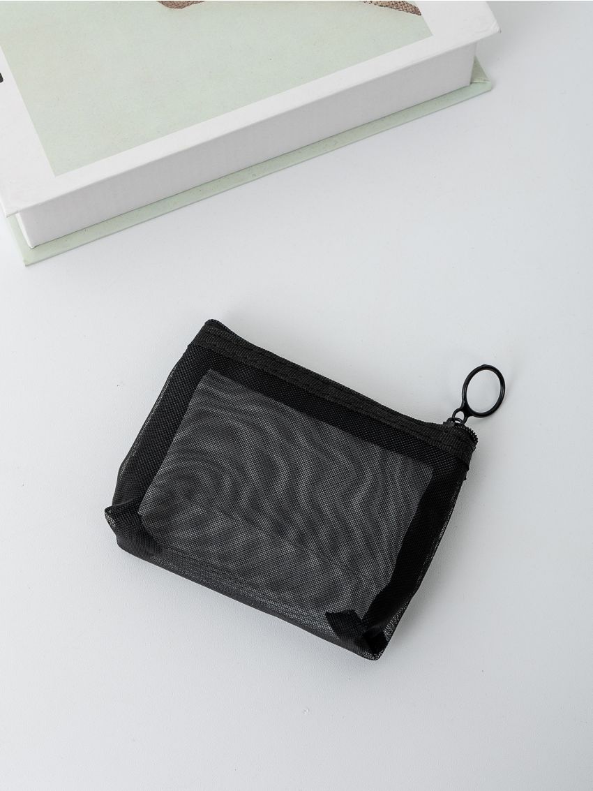 Mesh Panel O-ring Zipper Design Coin Purse