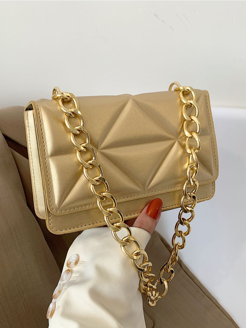 Metallic Quilted Snap Button Square Bag