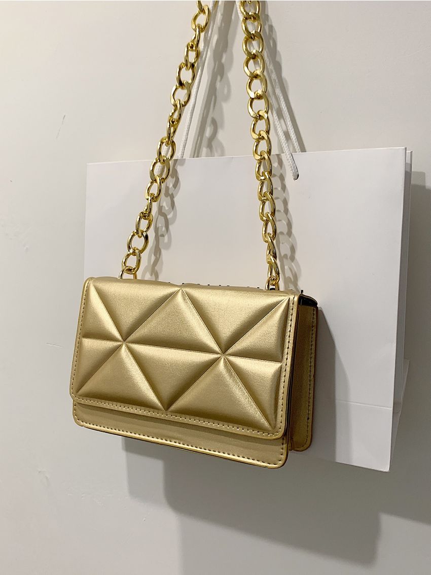 Metallic Quilted Snap Button Square Bag