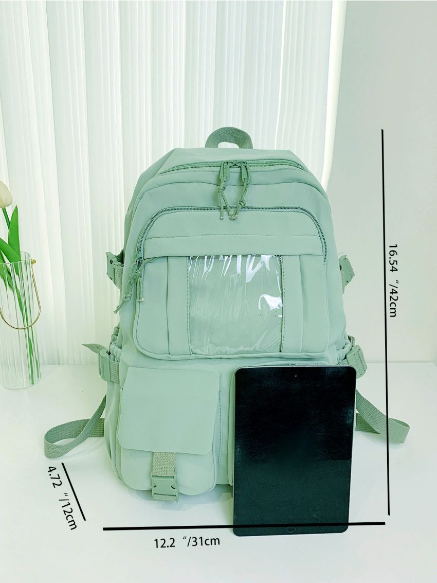 Cartoon Bear & Badge Decor Release Buckle Detail Functional Backpack