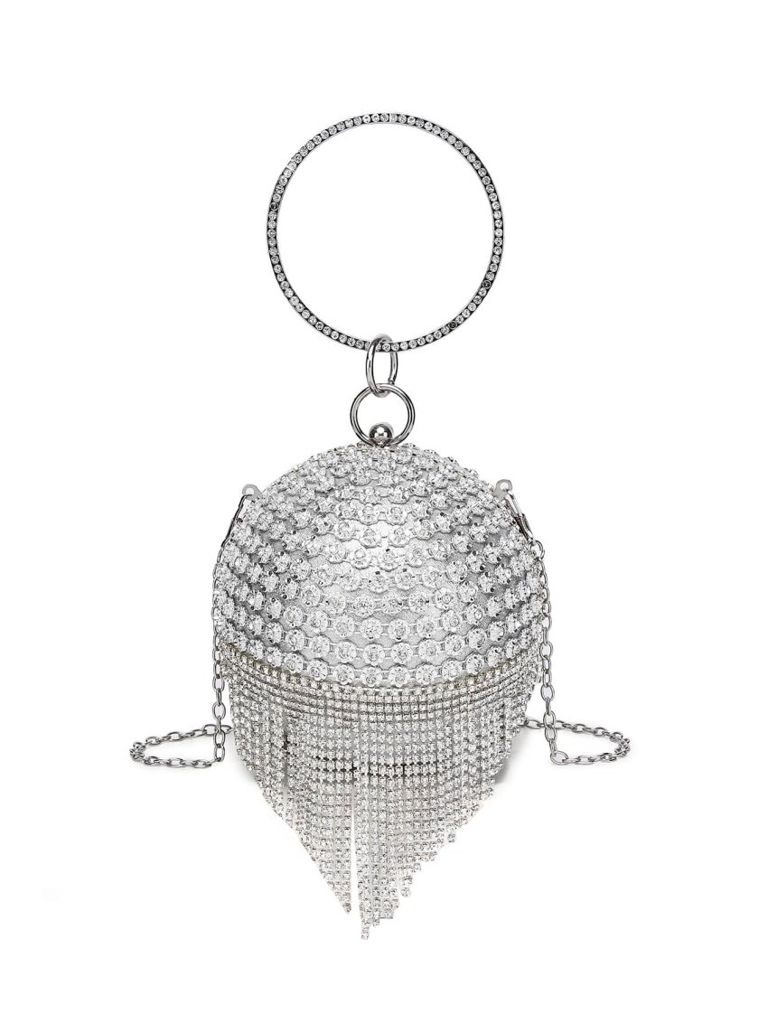 Mini Rhinestone Decor Ring Handle Design Circle Bag