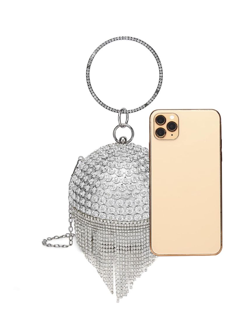 Mini Rhinestone Decor Ring Handle Design Circle Bag