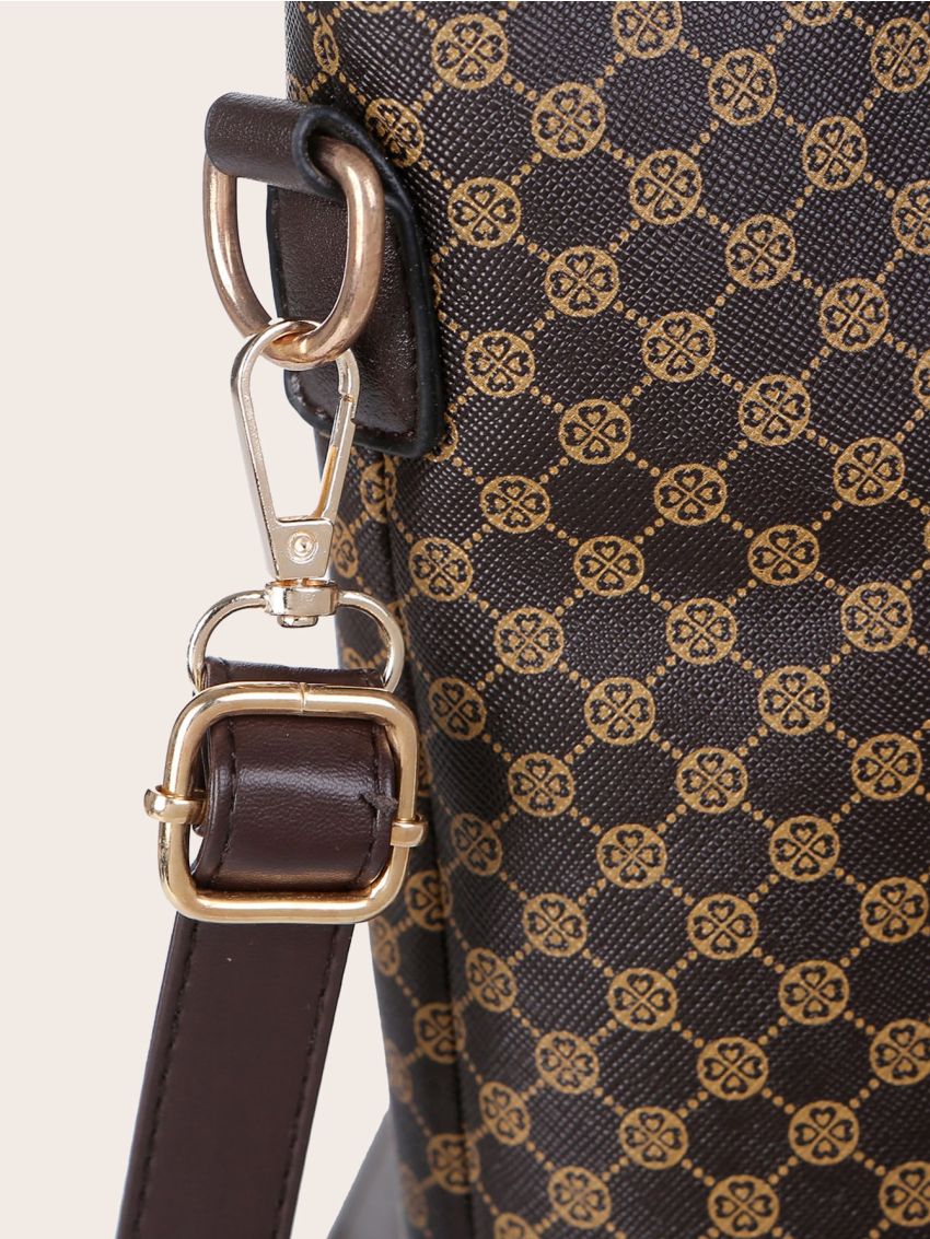 6pcs Geometric Graphic Metal Decor Shoulder Tote Bag Set