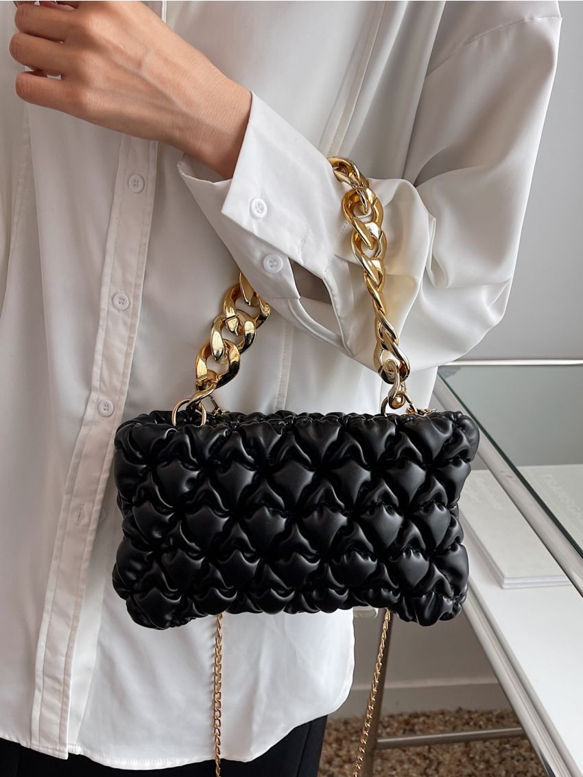 Quilted Detail Chain Ruched Bag