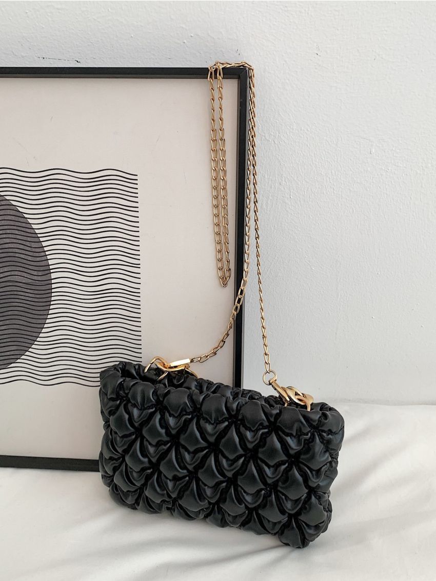 Quilted Detail Chain Ruched Bag